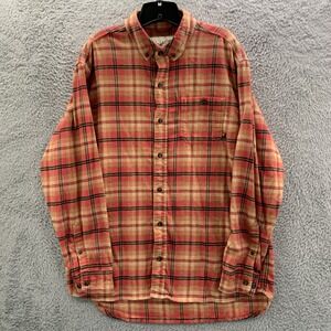 Duck Camp Shirt Mens Size XL Button Up Plaid Extra Large Red Orange Flannel
